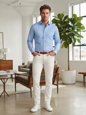 Peter Millar Slim Jeans in White/Cream